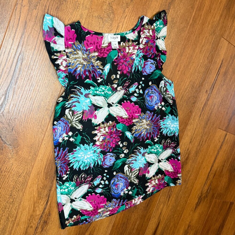 J. Crew Flutter Sleeve V-Neck Floral Top